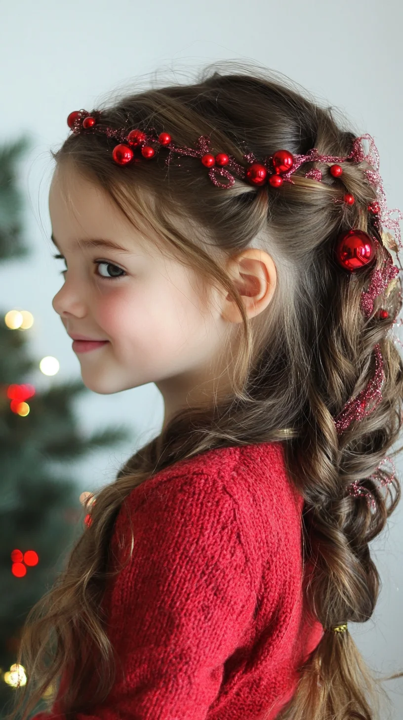 Festive Elegance: Charming Braided Hairstyle Adorned with Holiday Flair