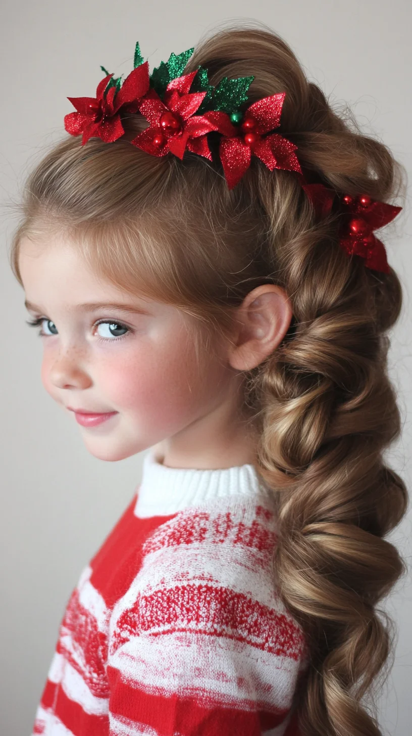 Festive Elegance: Embrace a Glamorous Cascading Braid with Holiday Accents