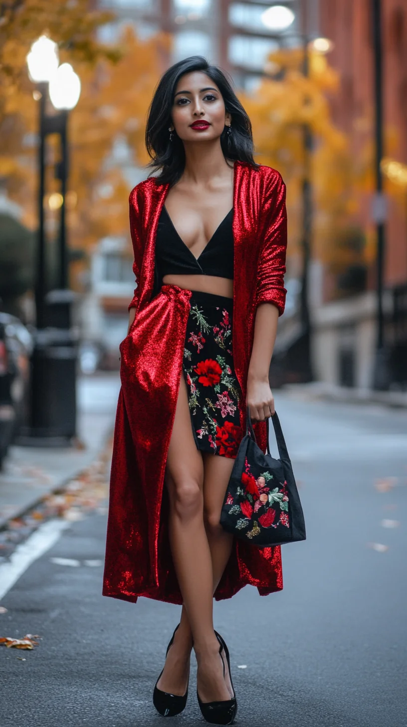 Glamorous Red Sparkle: A Bold Look for Effortless Elegance