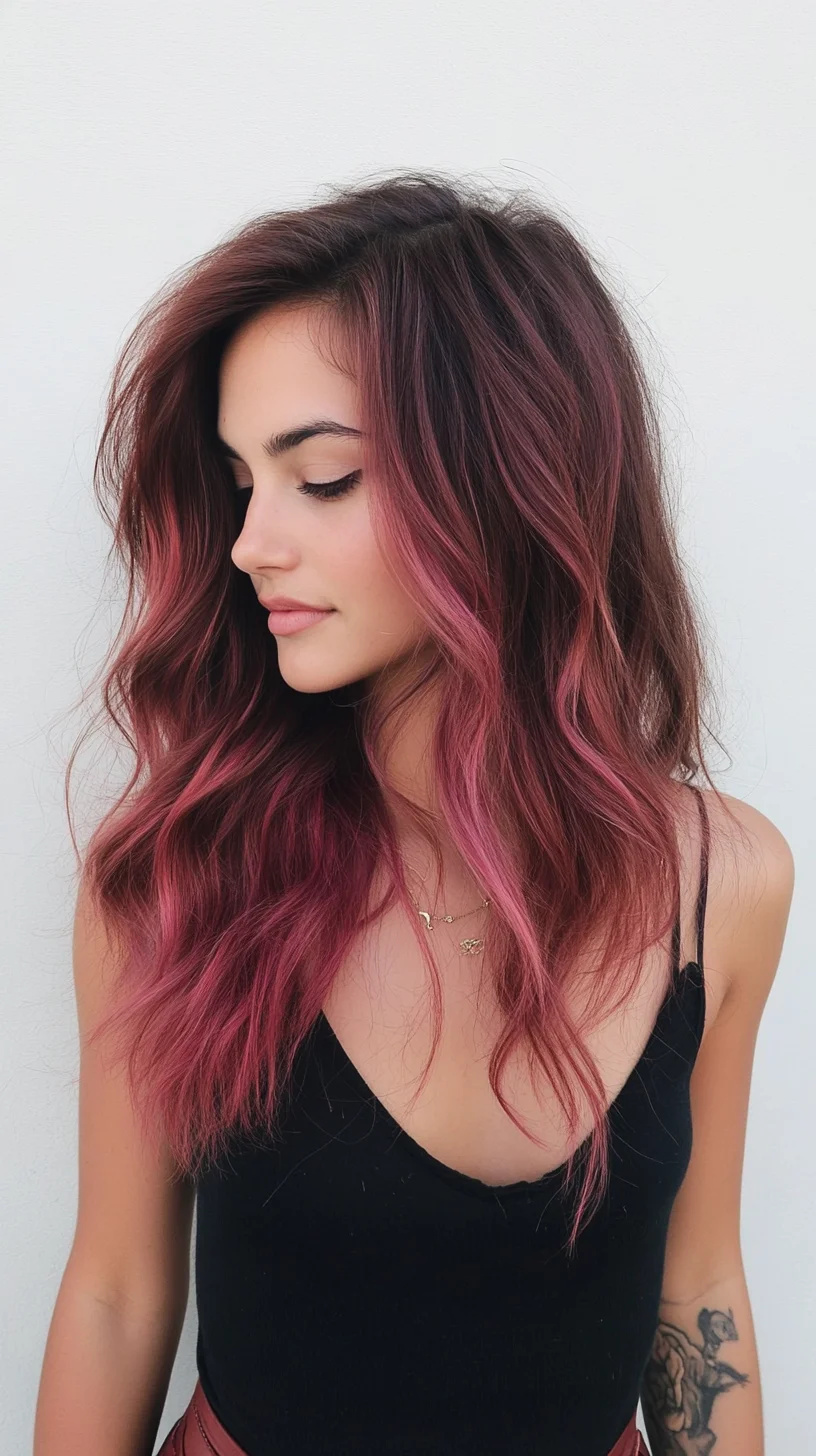 Glamorous Wavy Locks with Trendy Pink Highlights