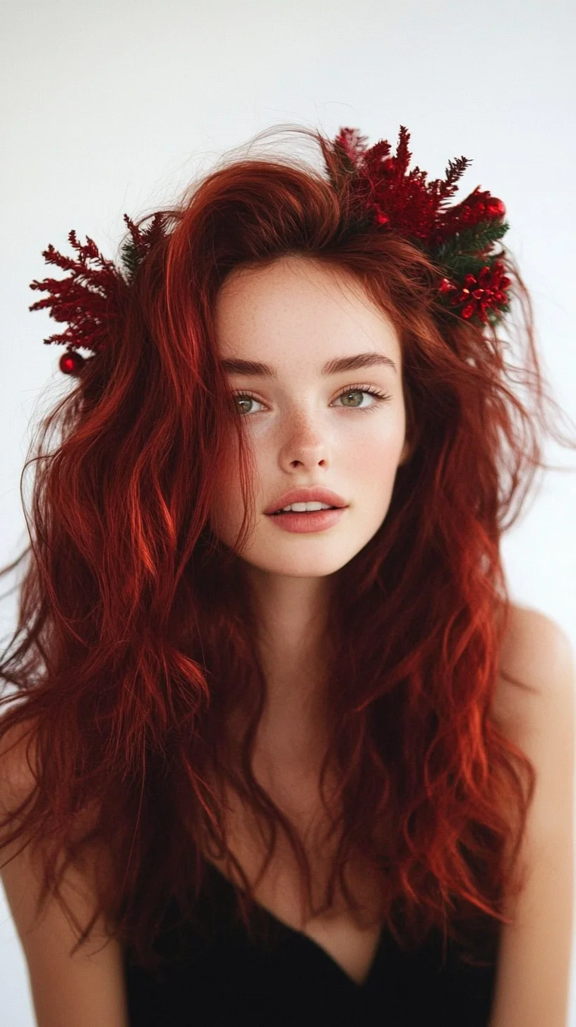 Heading: Effortless Enchantment: Luscious Red Waves with Floral Accents