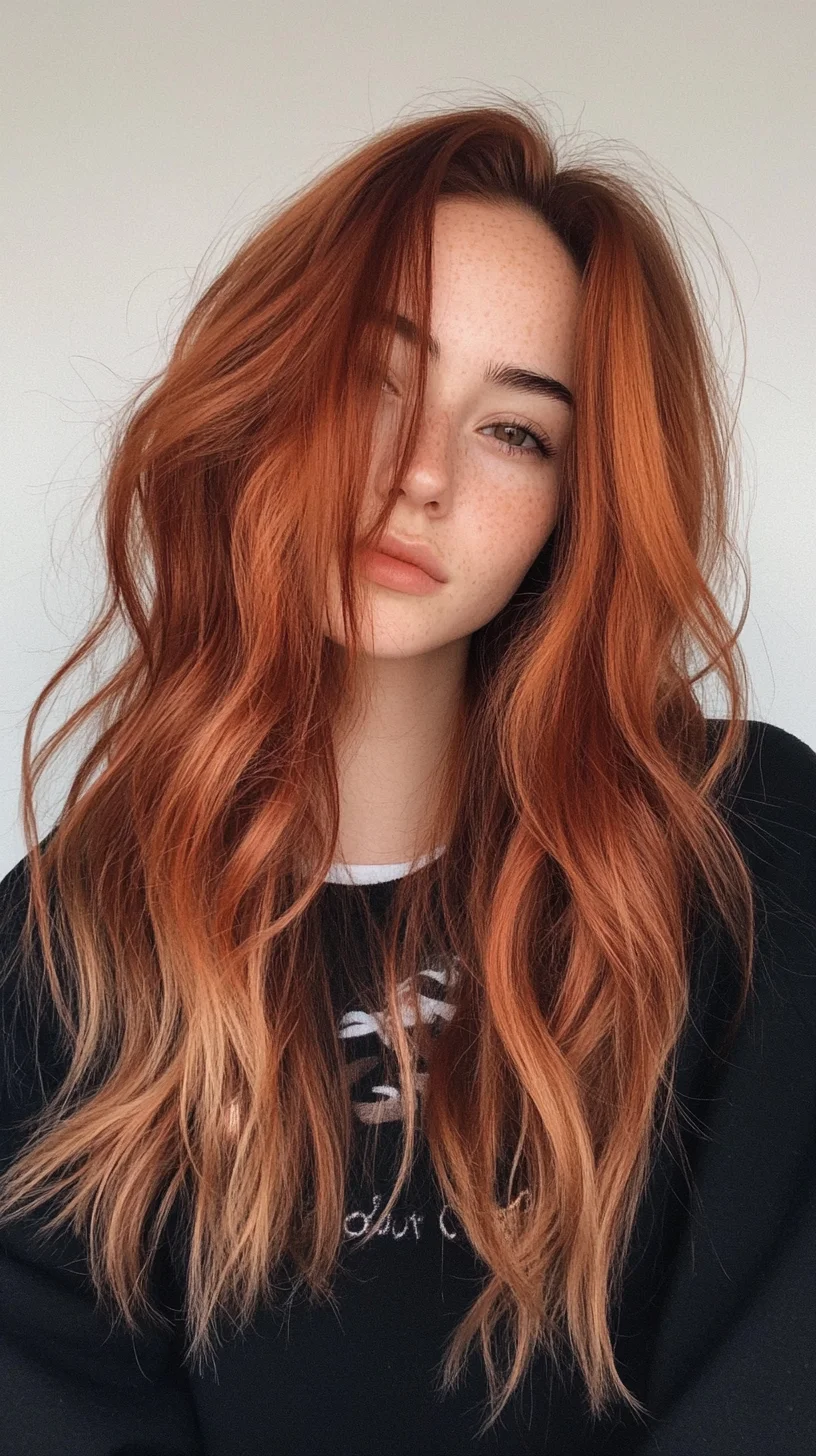 Heading: Effortlessly Chic: Flawless Waves with a Bold Copper Hue