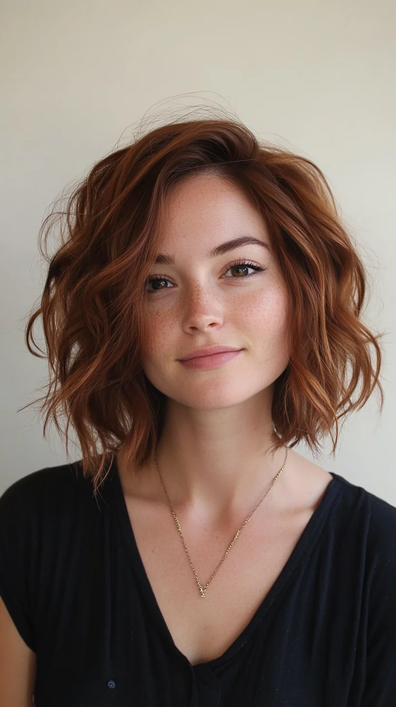 Heading: Effortlessly Chic: The Textured Bob with Warm Copper Waves