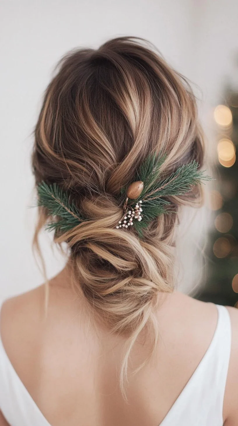 Heading: Elegant Holiday Updo with Natural Accents for a Festive Touch