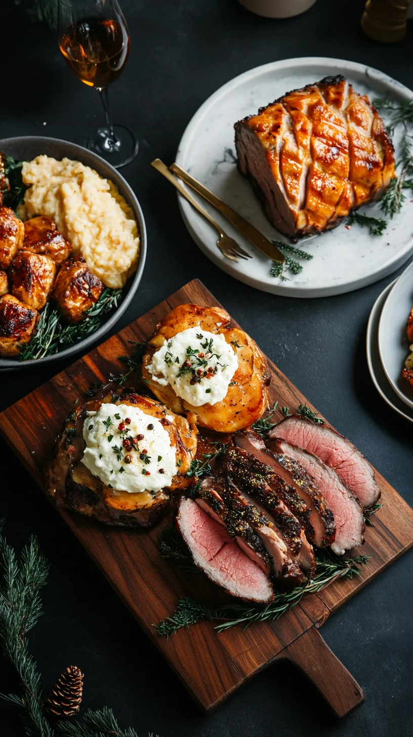 Indulge in Succulent Holiday Roast: Perfectly Glazed with Savory Sides!