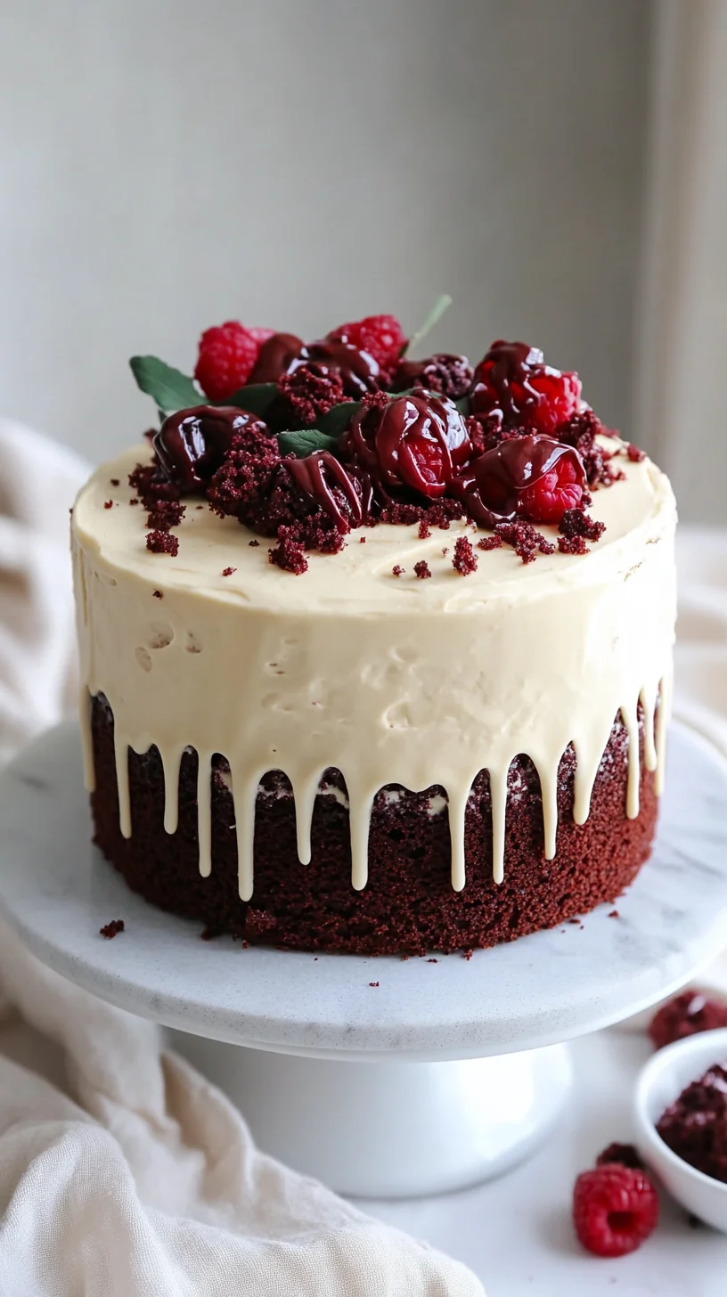 Indulge in Sweetness: Decadent Cherry Chocolate Drip Cake!