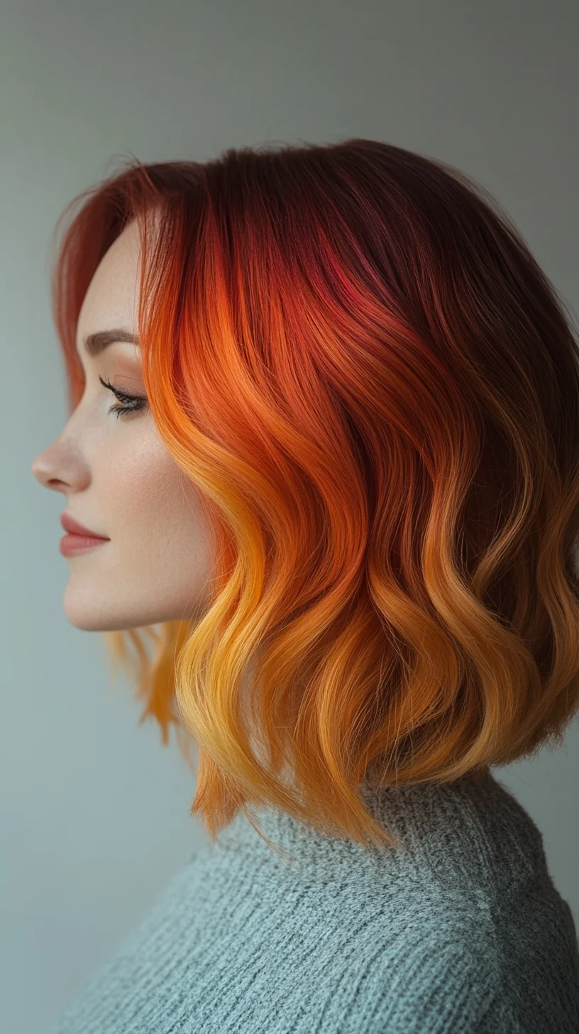 Radiant Sunset Waves: A Stunning Blend of Fiery Hues for an Effortless Chic Look