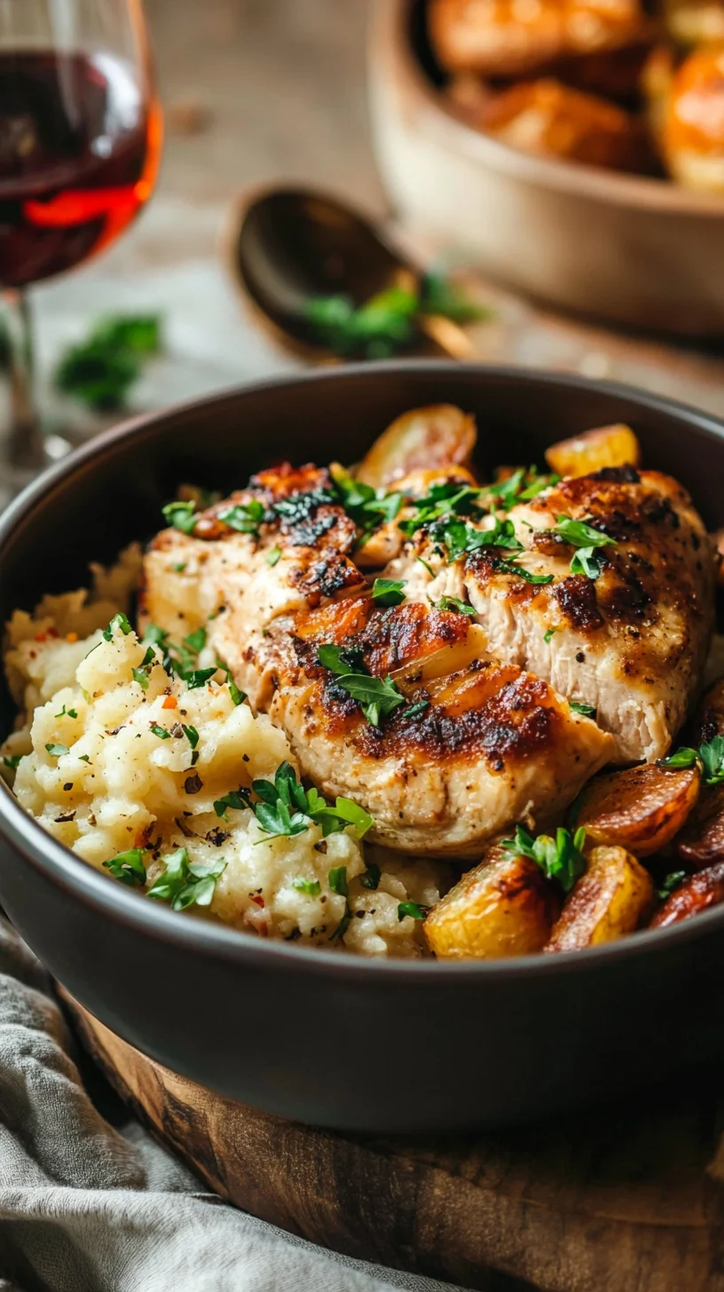 Savor Every Bite: Herb-Glazed Chicken with Creamy Mashed Potatoes & Roasted Veggies