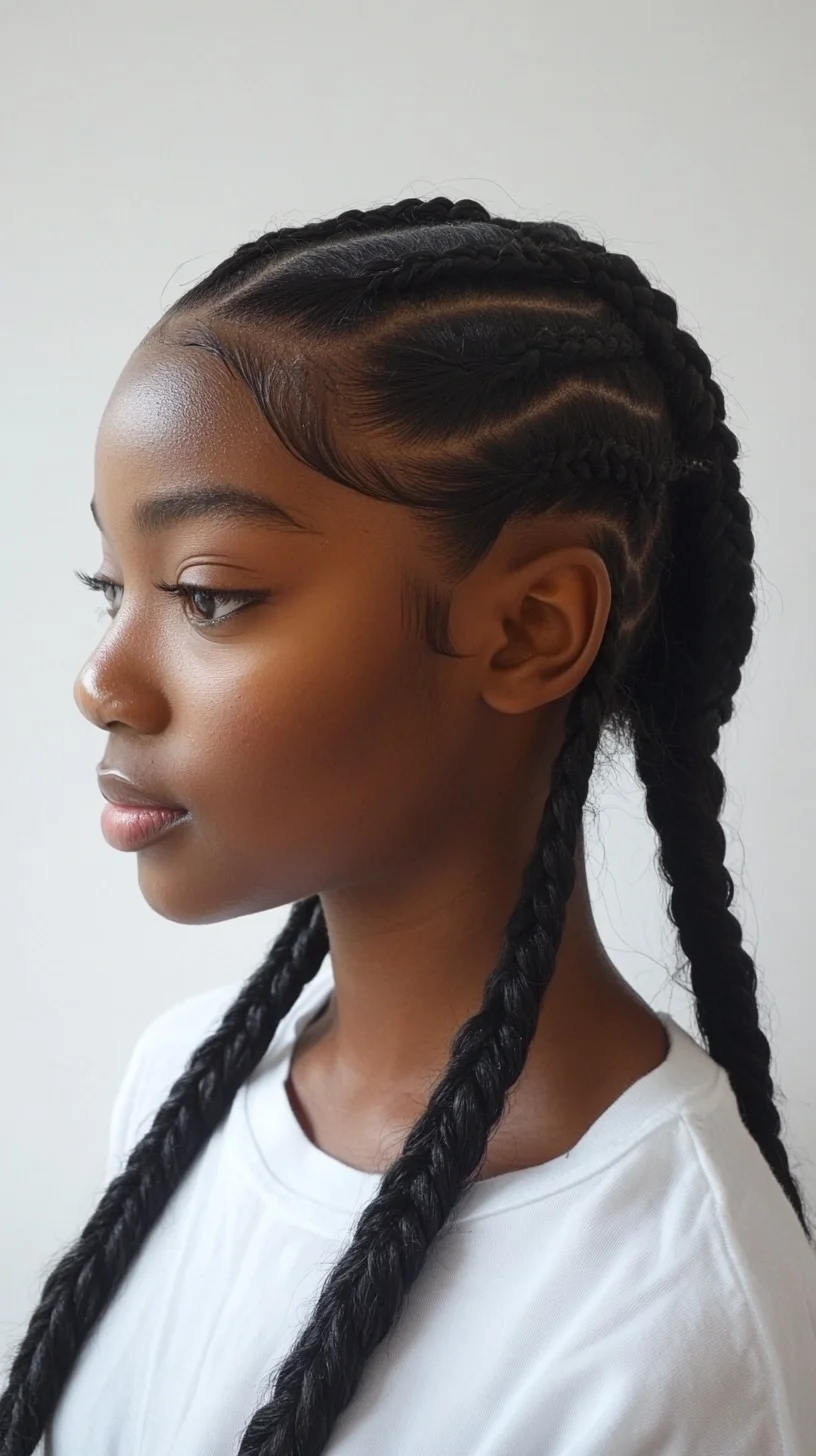 Sleek and Chic: Braided Pigtails with Intricate Edge Designs