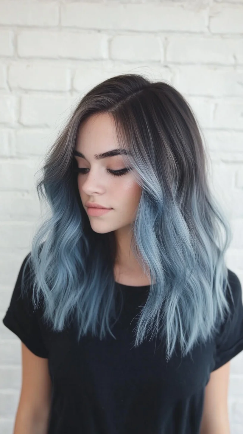 Sleek Waves with a Cool Blue Ombre: Effortless Chic!