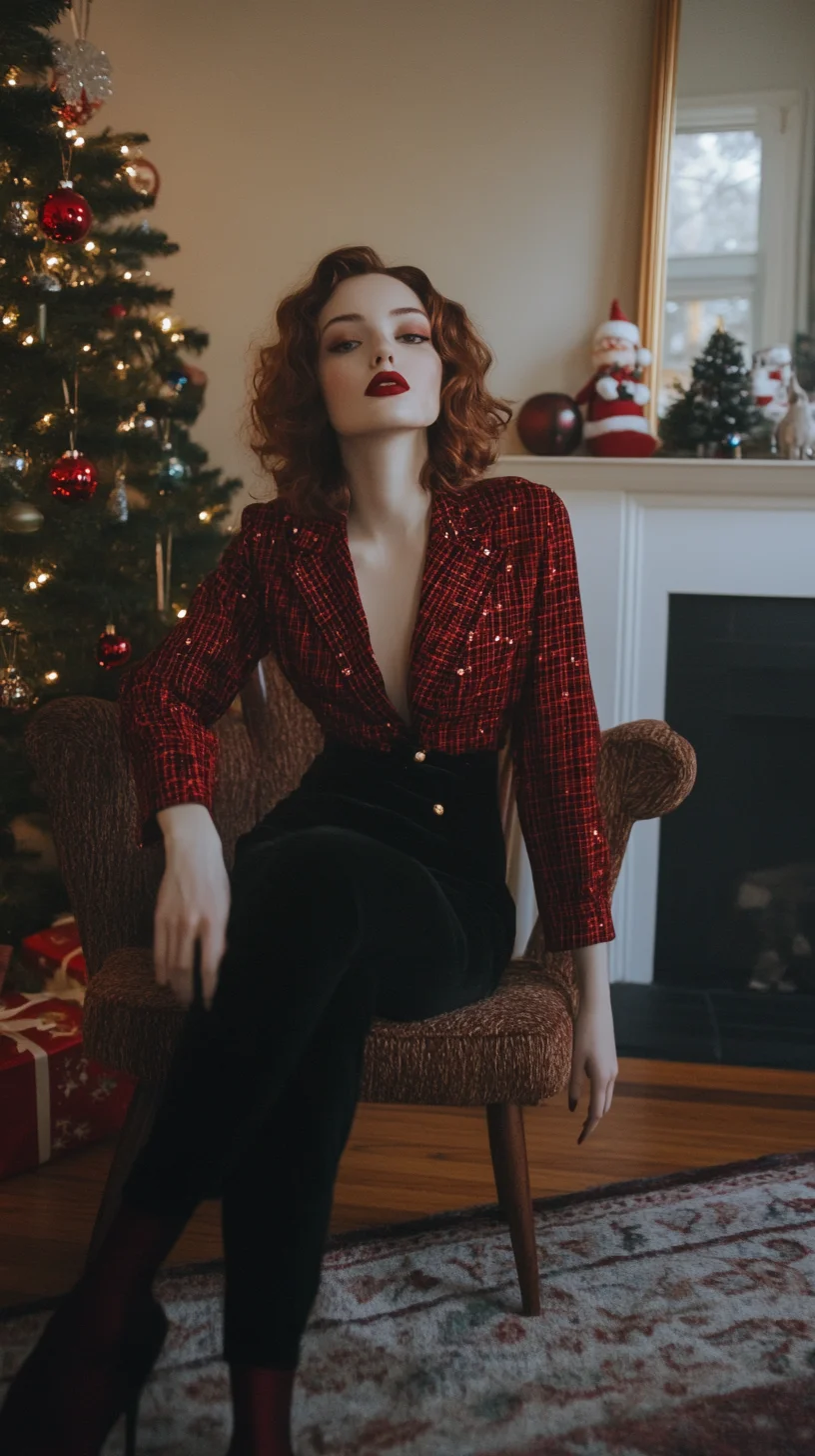 Sparkling Elegance: A Chic Red & Black Ensemble for Festive Gatherings