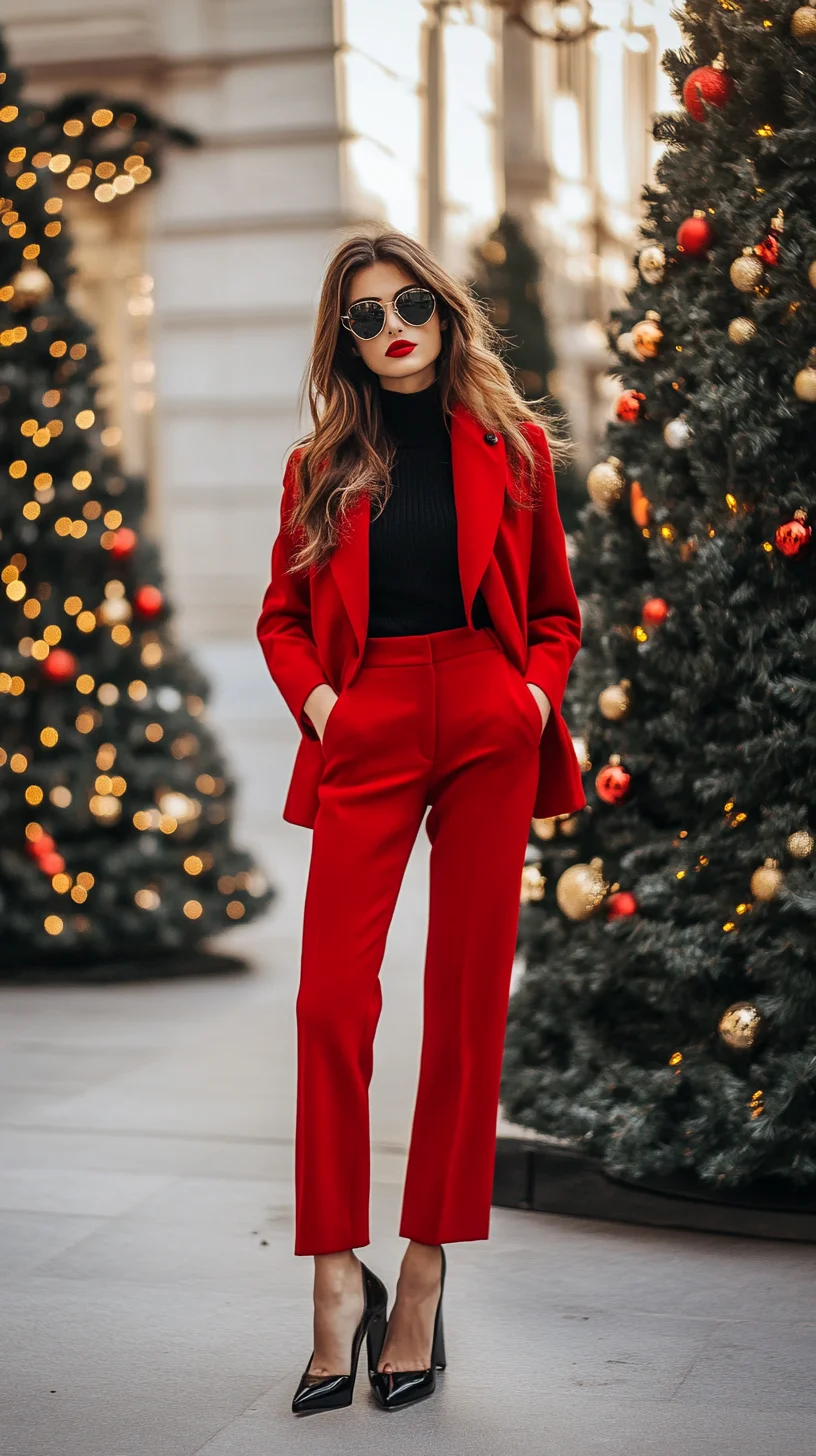 Striking Festive Elegance: The All-Red Power Suit for Chic Holiday Events