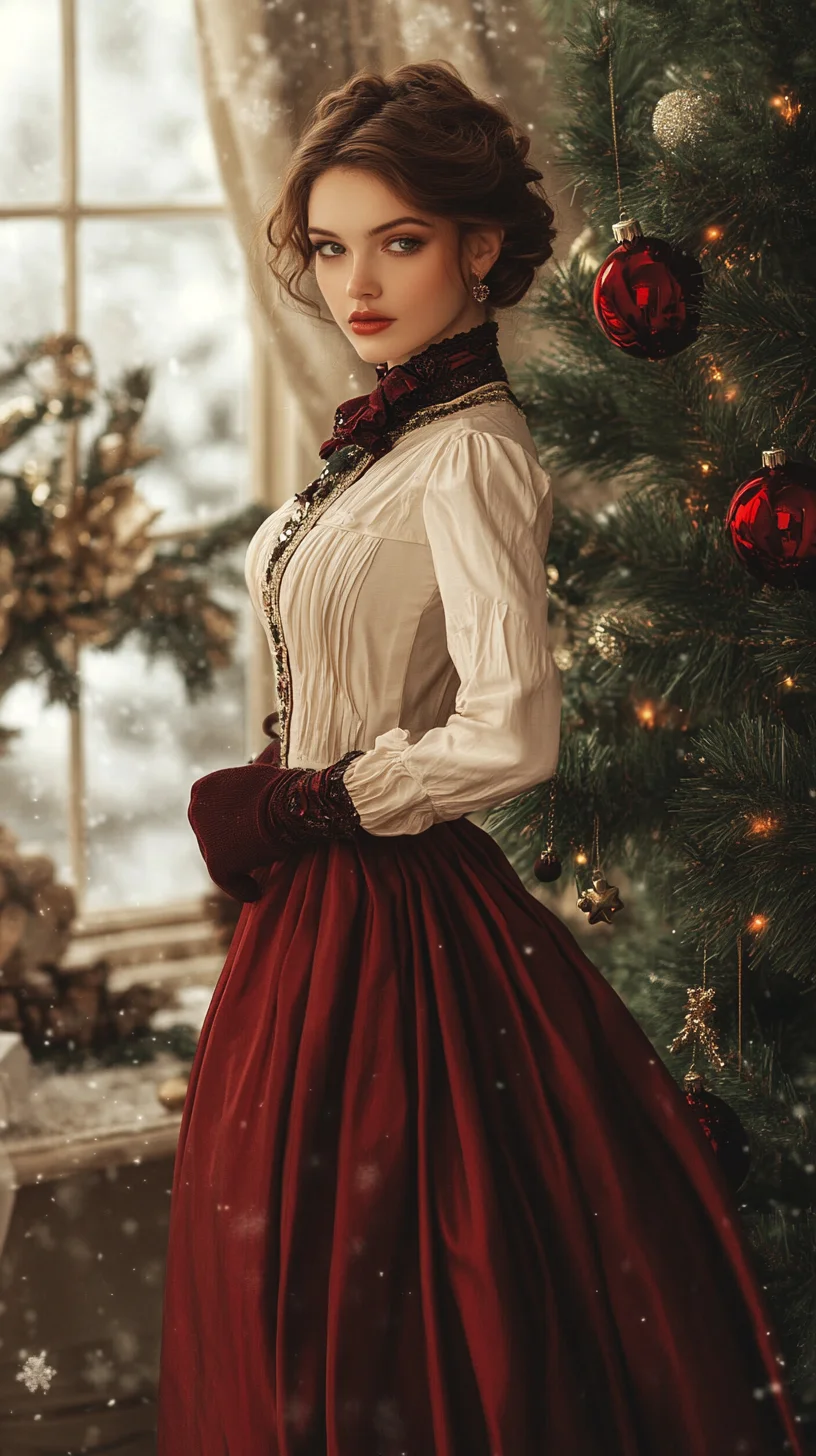 Timeless Elegance: Vintage Inspired Red and Ivory Ensemble for Festive Occasions