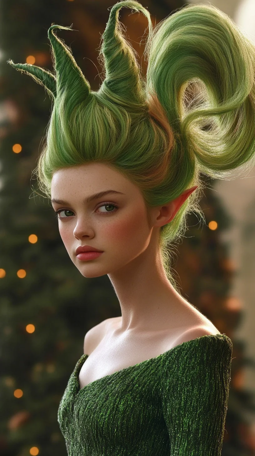 Unique Twisted Green Updo: A Whimsical and Eye-Catching Hairstyle