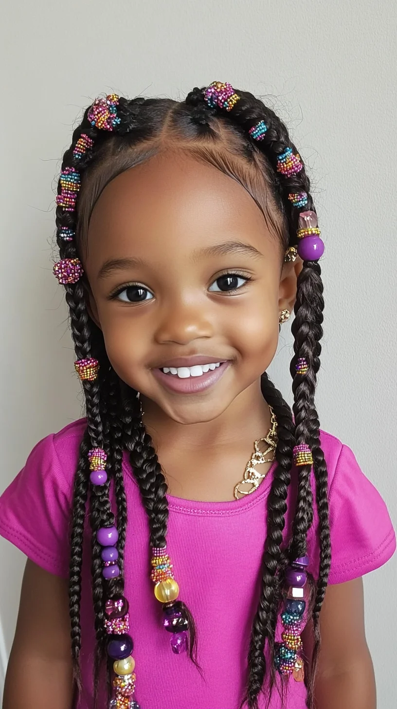 Vibrant Box Braids with Colorful Beads: A Playful Look for Kids