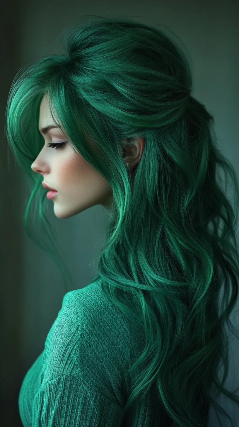 Vibrant Green Glam: Effortless Waves for a Striking Statement