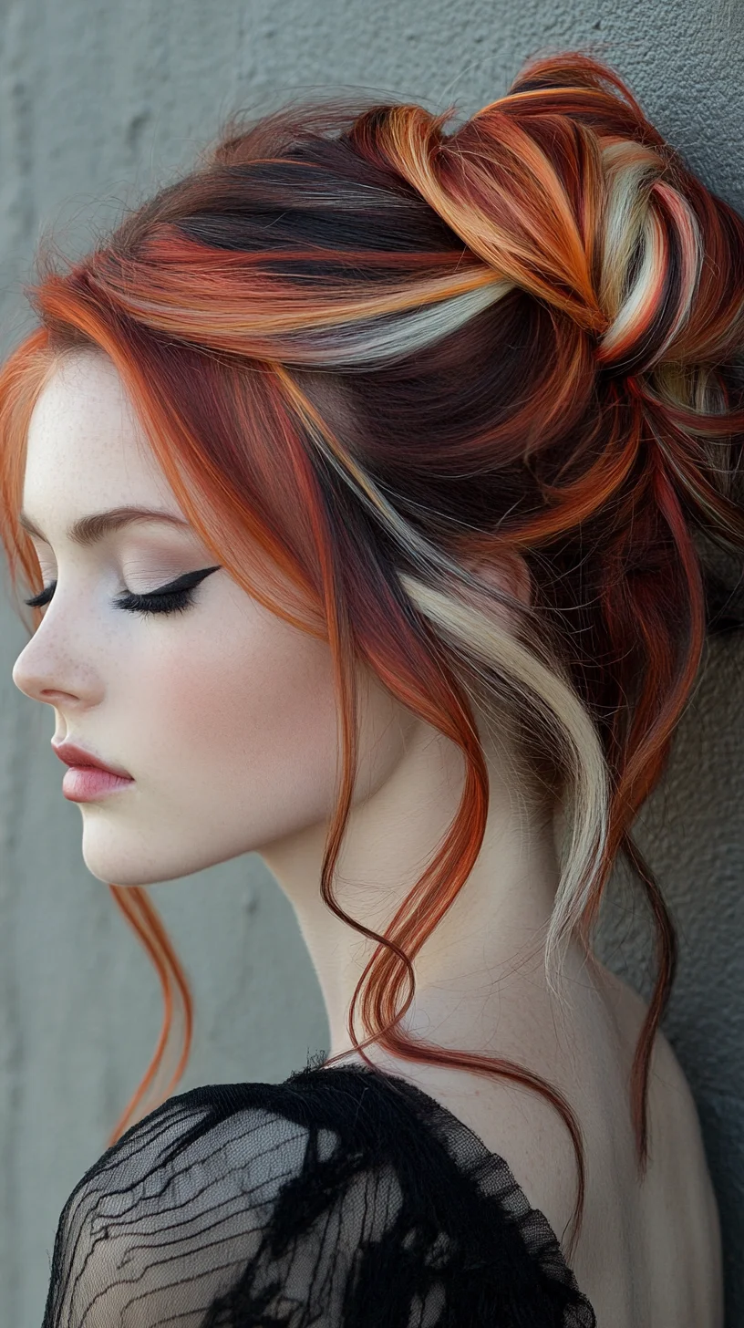 Vibrant Ombre Updo: A Bold Fusion of Colors for Effortless Chic