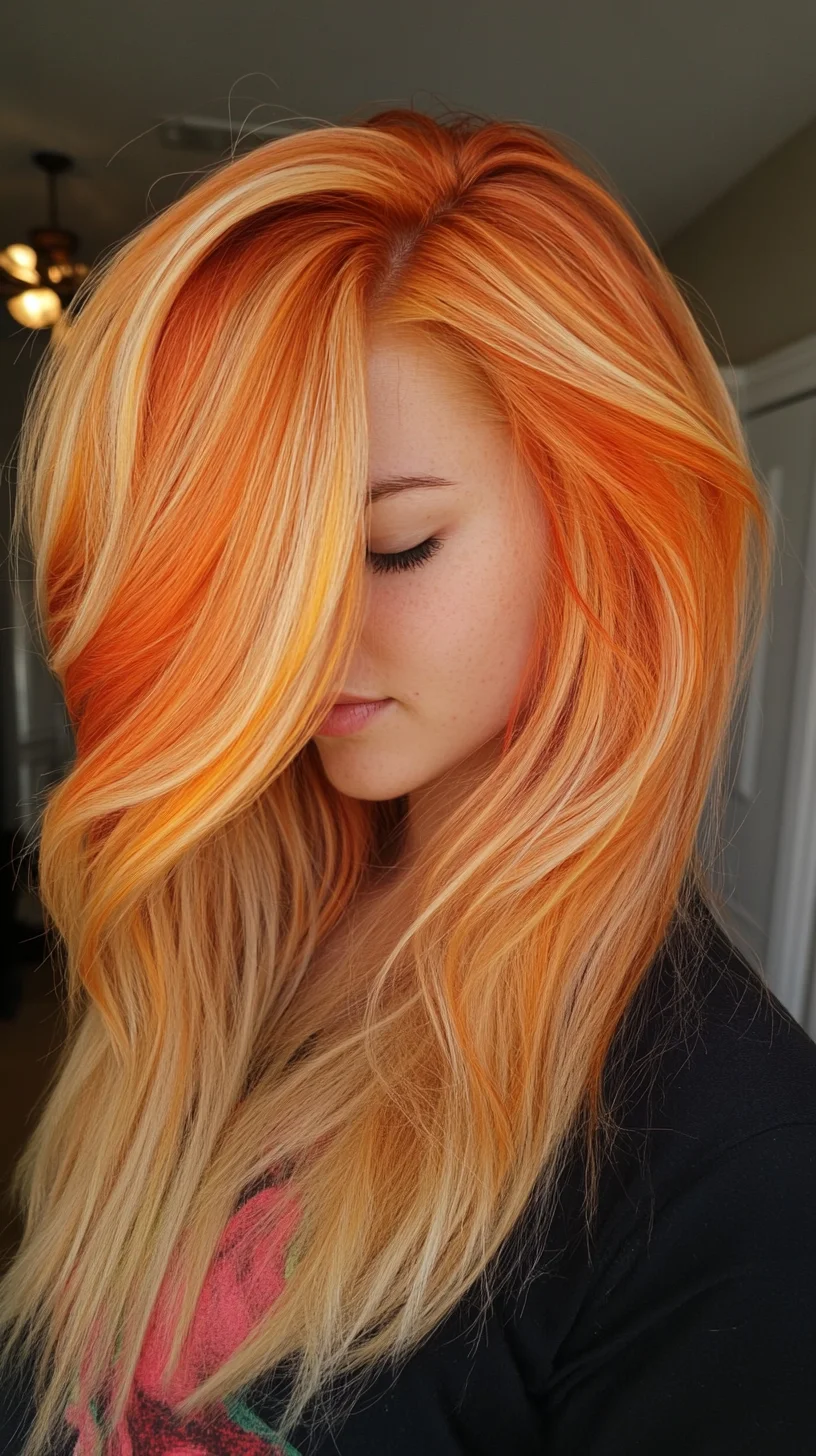 Vibrant Sunset Waves: A Bold Blend of Fiery Orange and Sun-Kissed Blondes