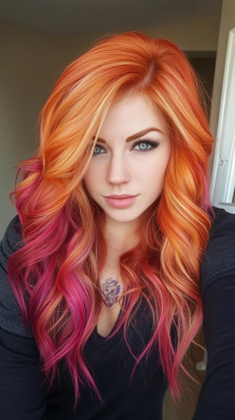 Vibrant Sunset Waves: A Bold Hair Color Transformation