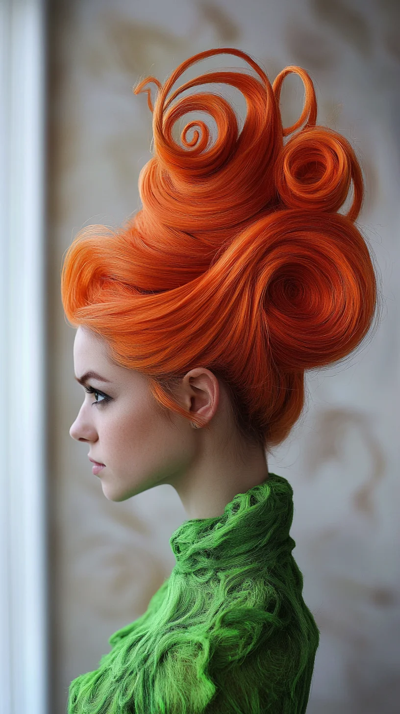 Whimsical Elegance: Mastering the Spiraled Updo in Vibrant Orange