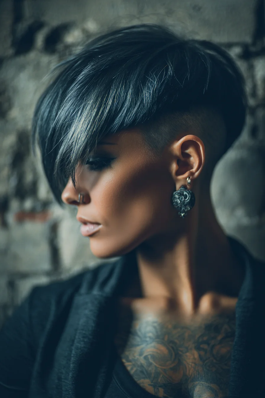 Asymmetric Textured Pixie Undercut with Long Side‑Swept Fringe