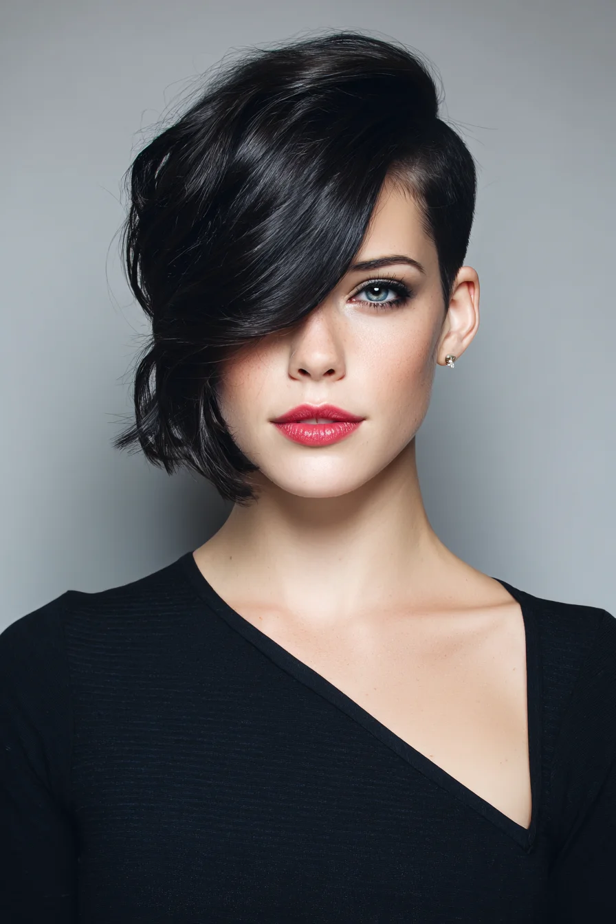 Asymmetrical Short Bob with Deep Side‑Swept Fringe and Textured Volume