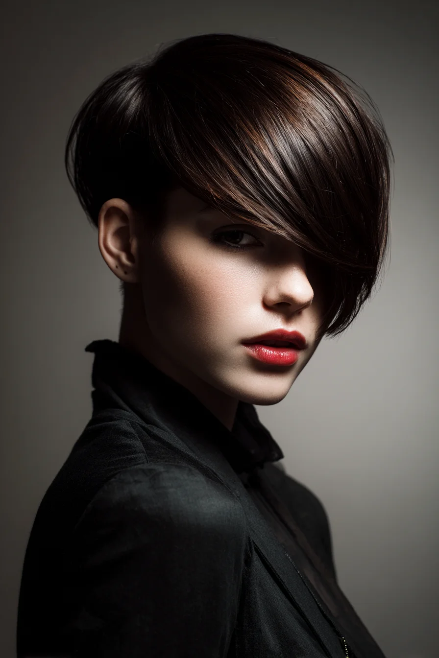 Asymmetrical Sleek Pixie with Long Side-Swept Fringe