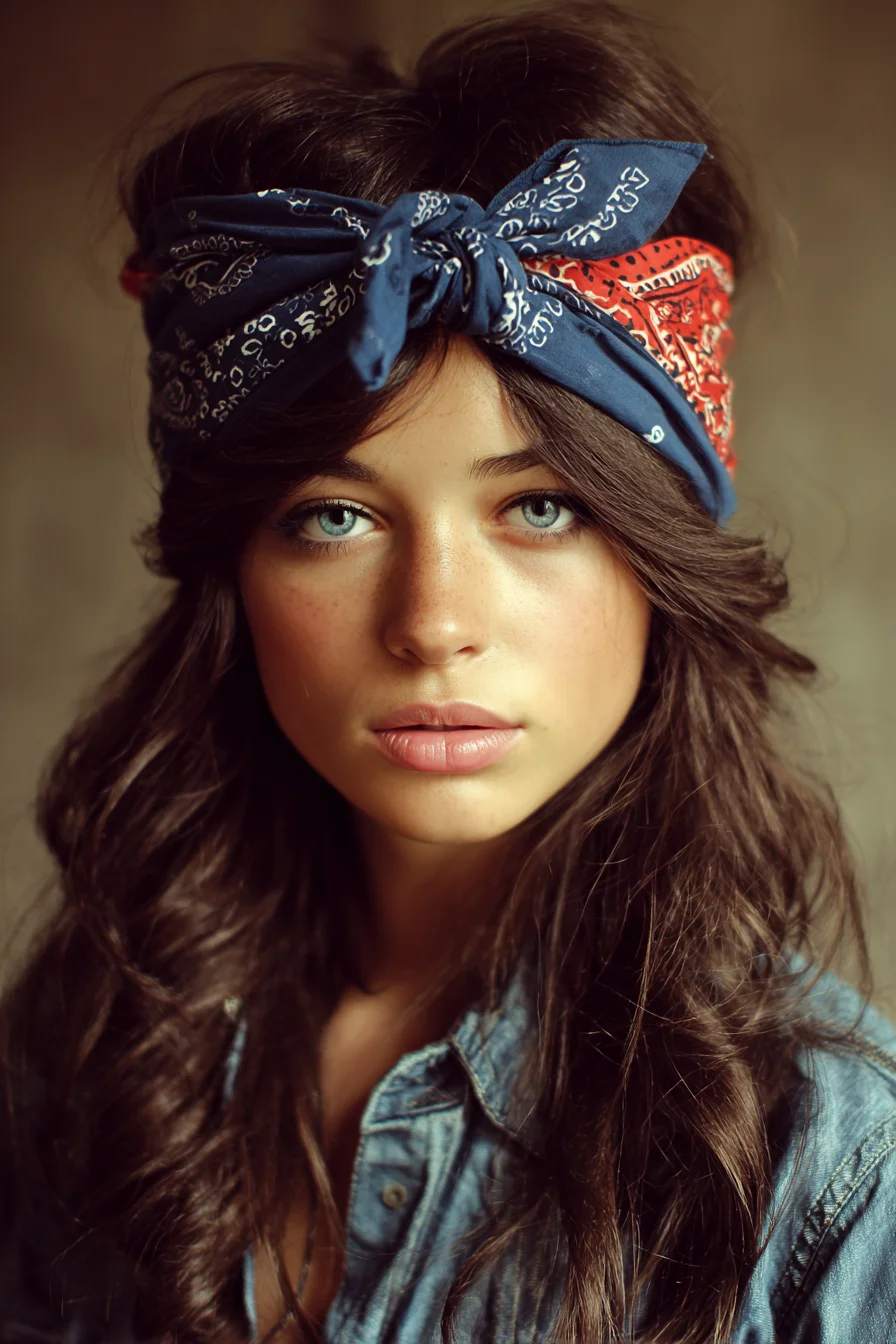 Boho Bandana Headband with Loose Beach Waves for Medium to Long Hair