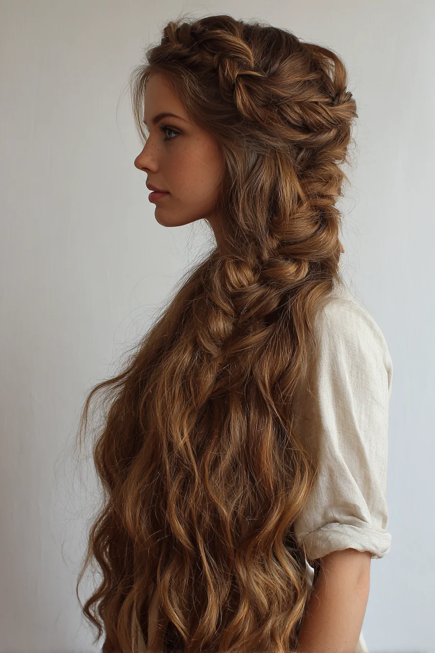 Boho Crown Braid into Loose Textured Side Braid — Long Hair