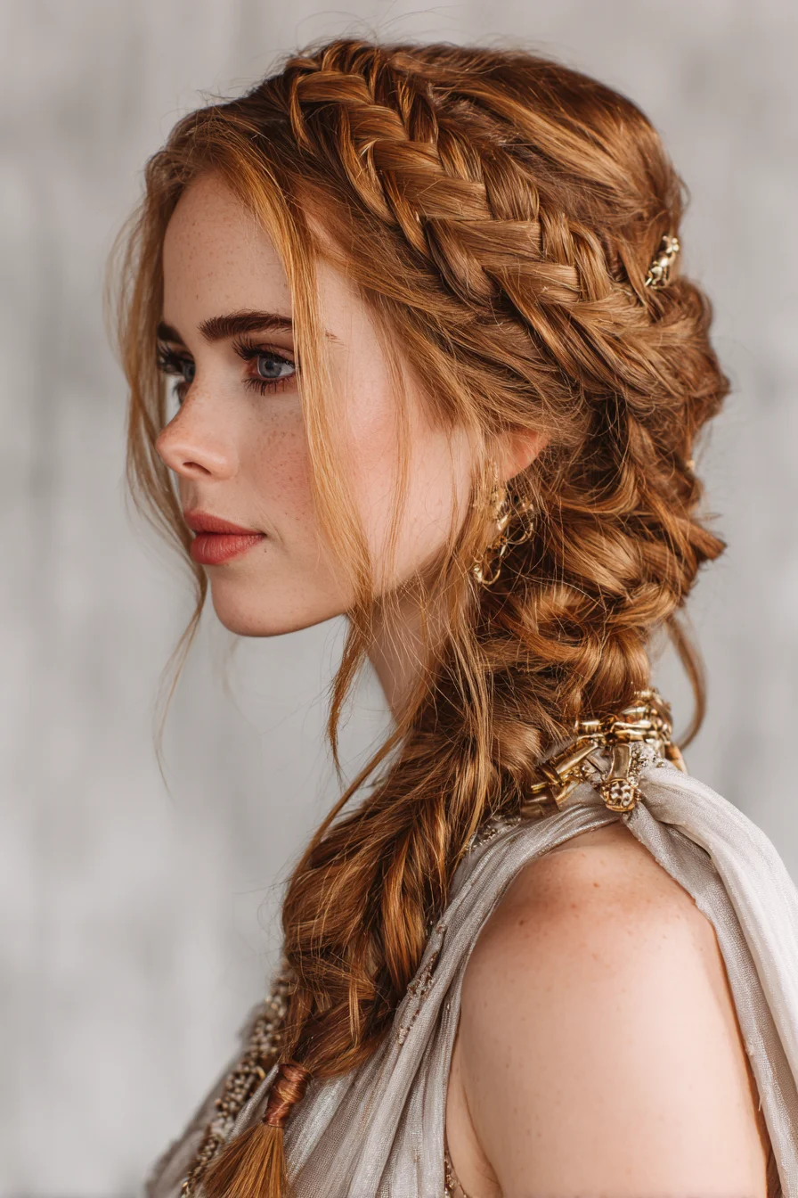 Boho Crown Dutch Braid into Textured Side Fishtail for Long Wavy Hair