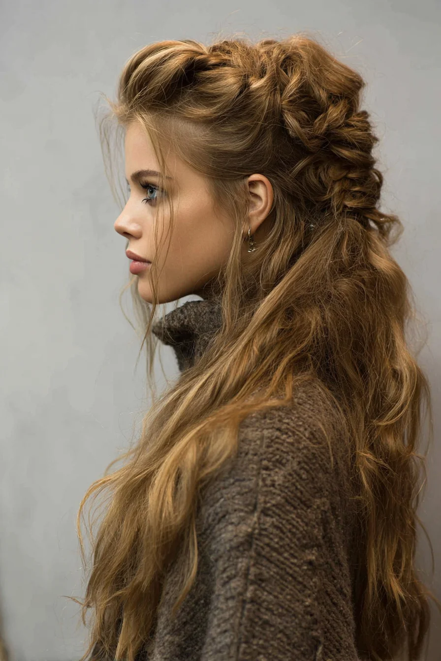 Boho Half-Up Textured Braid with Loose Waves