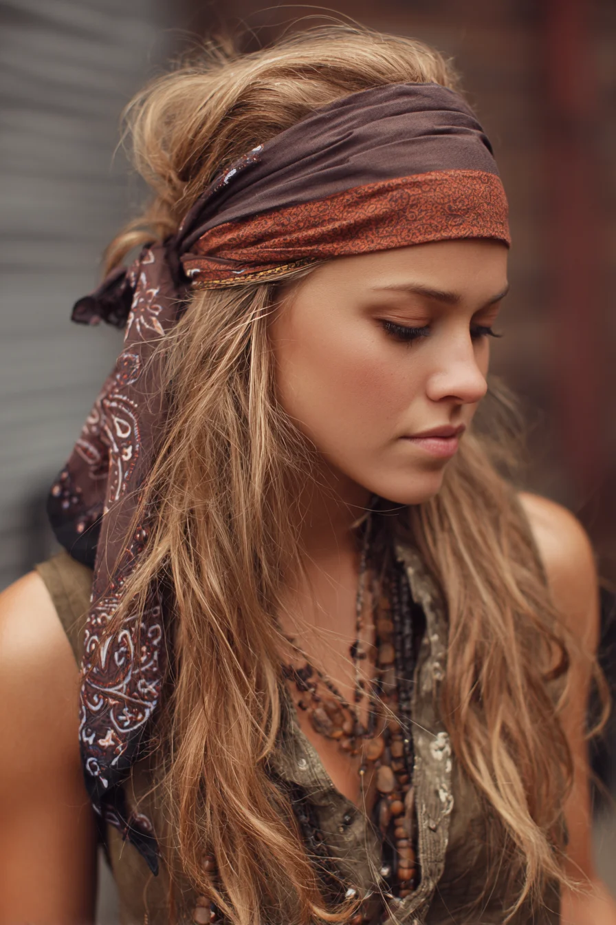 Boho Headscarf with Tousled Beach Waves