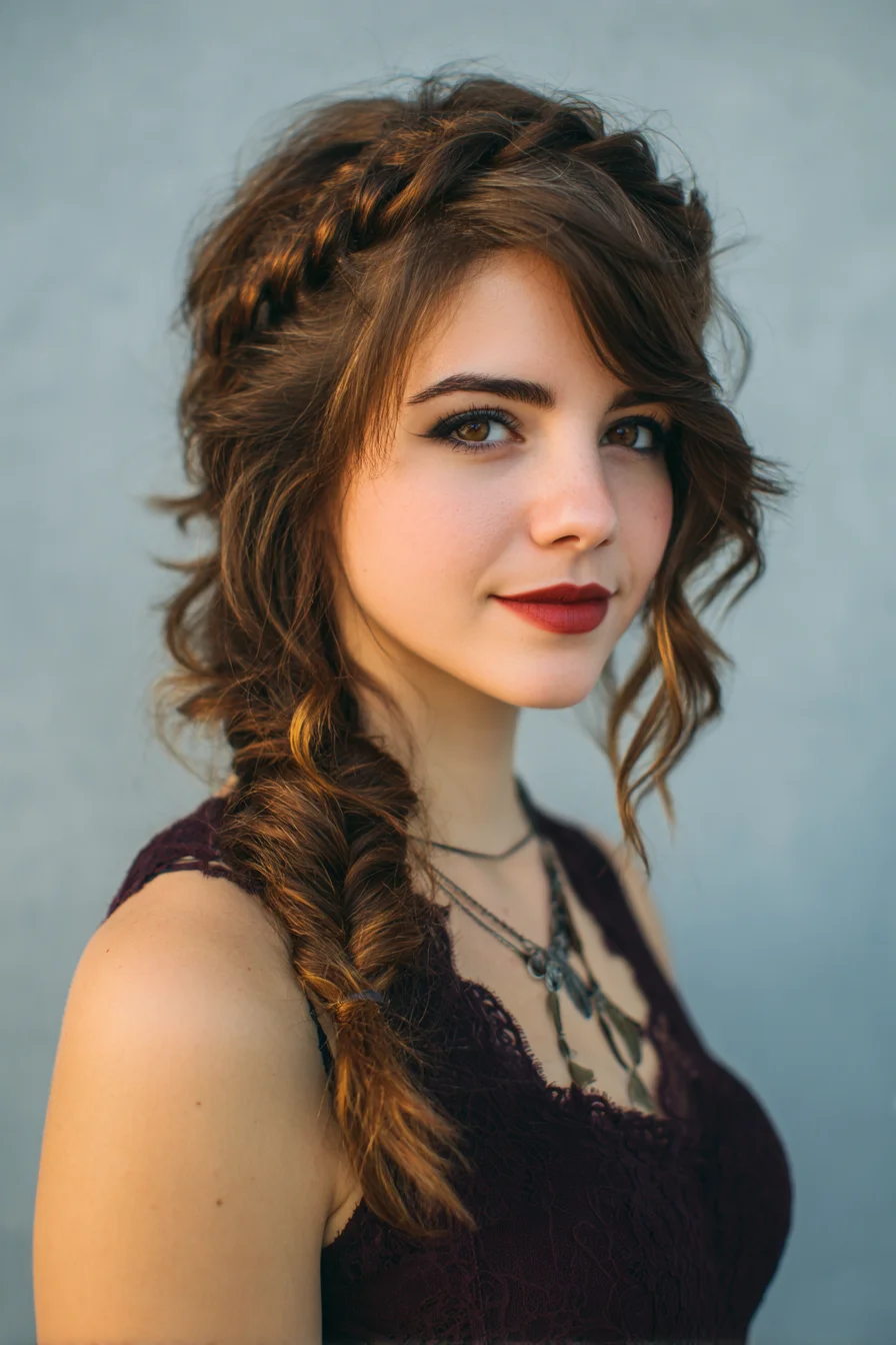 Boho Side Fishtail with Textured Crown Braid