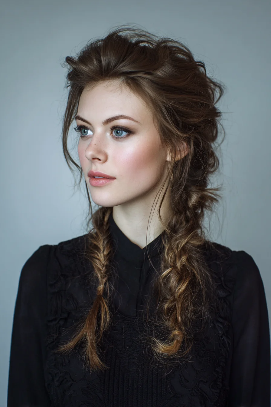 Boho Textured Double Fishtail Braids with Voluminous Crown