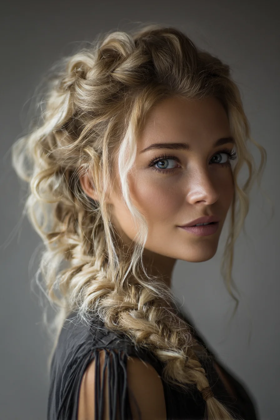 Boho Textured Loose Braided Updo with Face‑Framing Tendrils