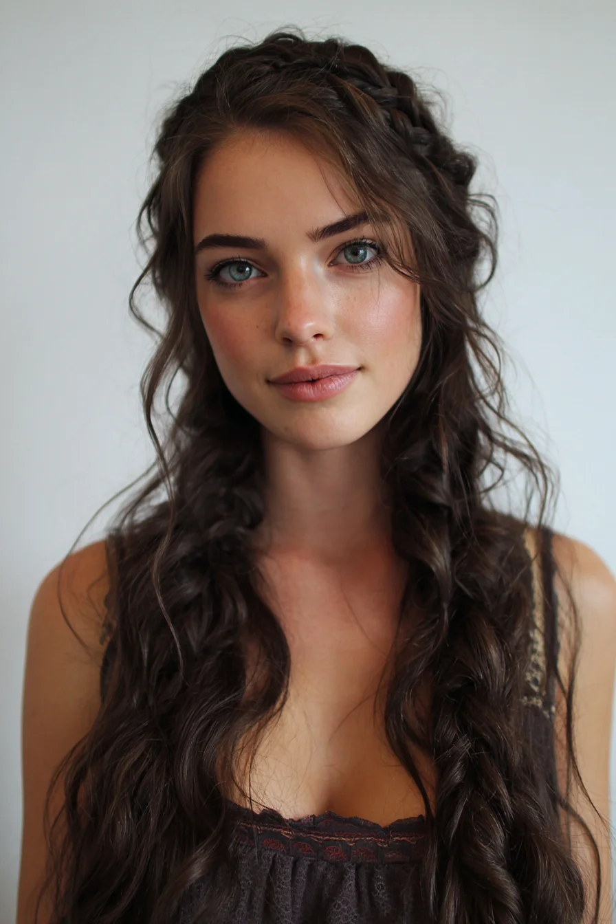 Boho Textured Waves with Loose Side & Crown Braids