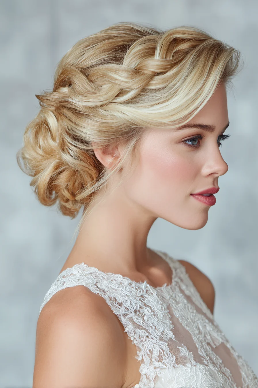 Braided Crown with Textured Low Bun — Romantic Bridal Updo