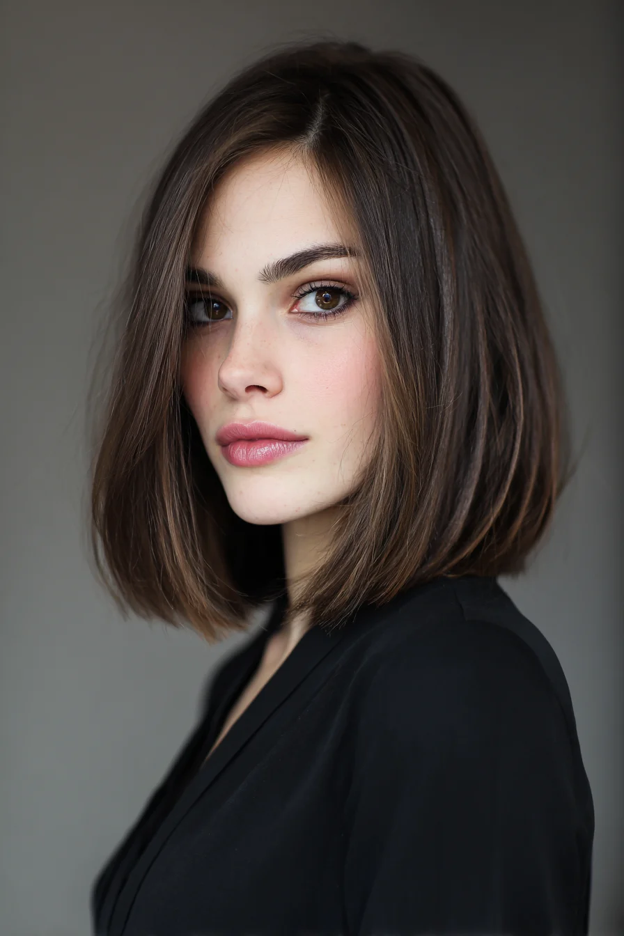 Chin-Length Sleek Blunt Bob with Subtle Inward Curve