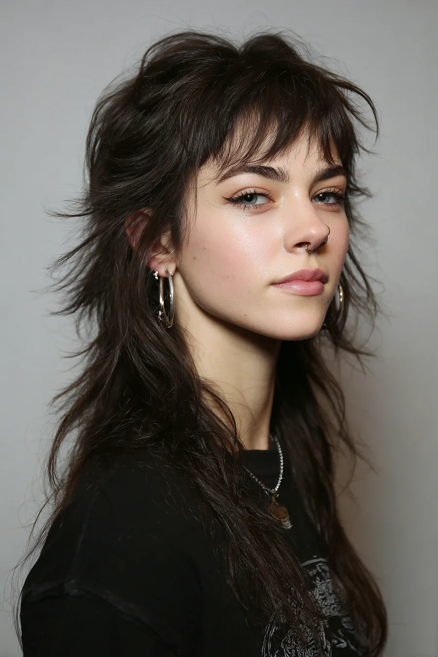 Choppy Shag Mullet with Wispy Curtain Bangs — Textured Layered Cut