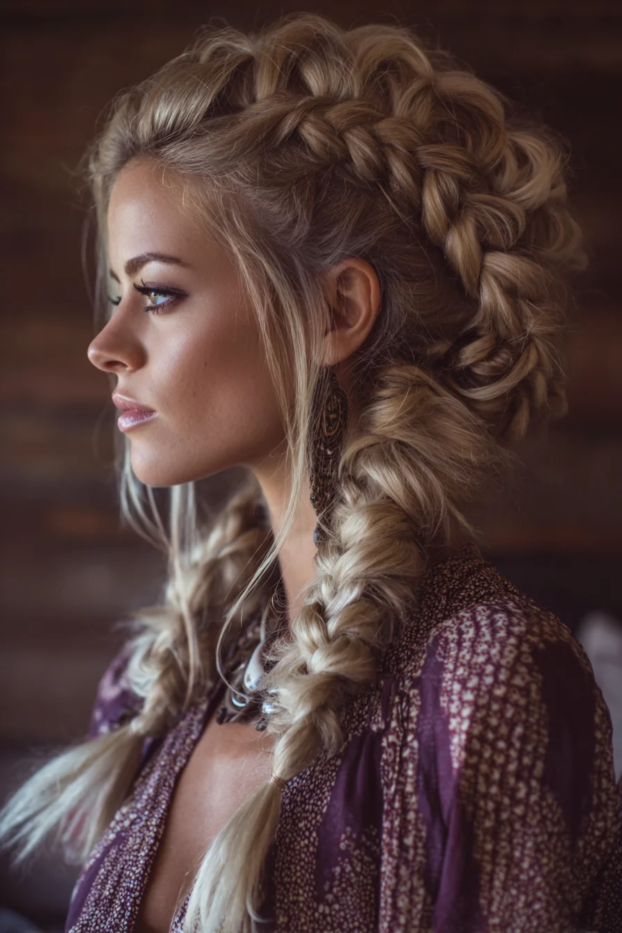 Chunky Double Dutch Braids — Textured Boho Braided Updo