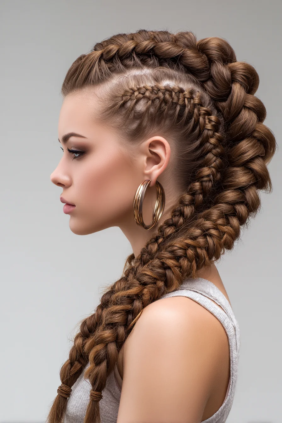 Chunky Dutch Mohawk with Micro Side Braids for Long Hair