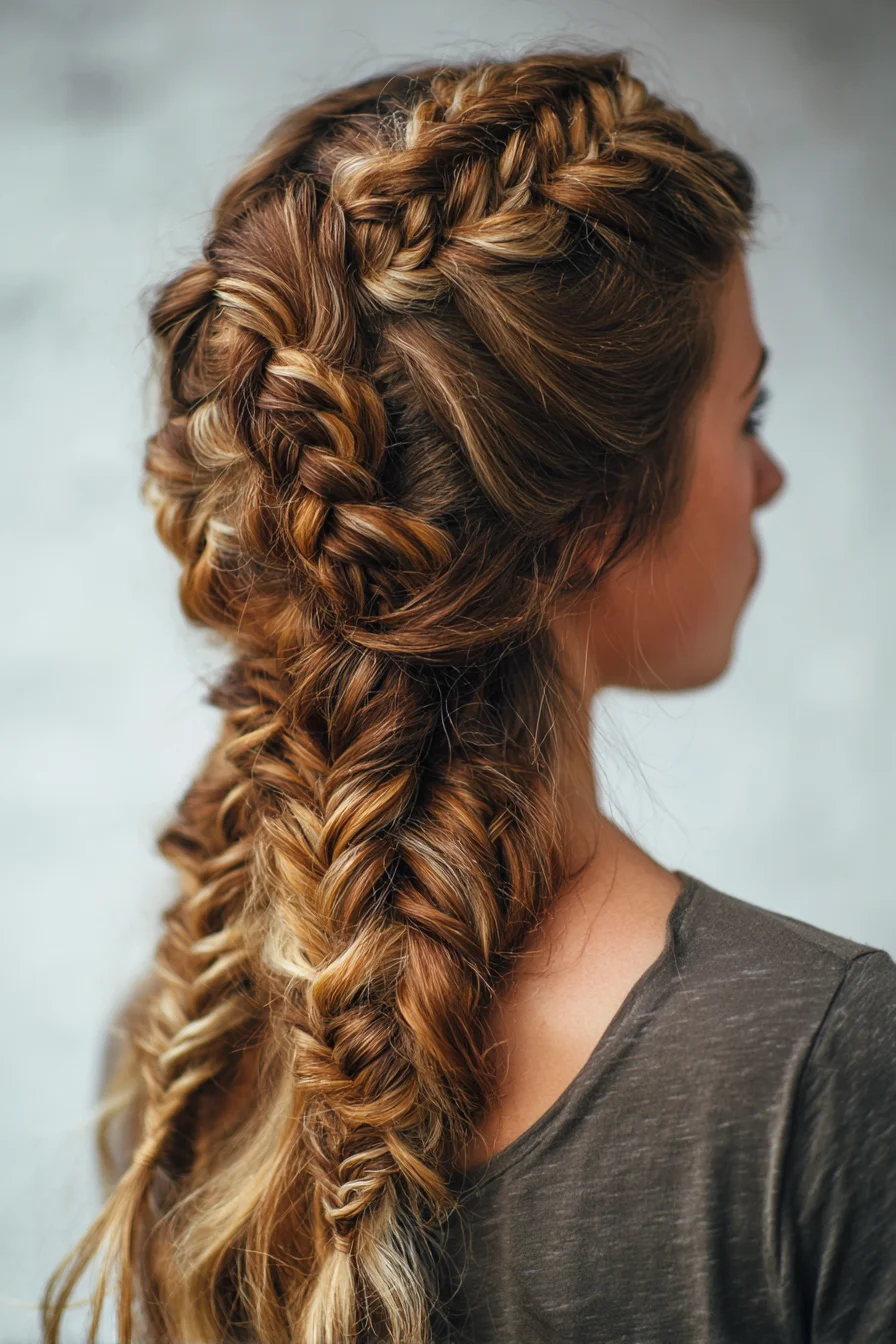 Chunky Dutch-to-Fishtail Braided Half-Up — Textured Boho Braids