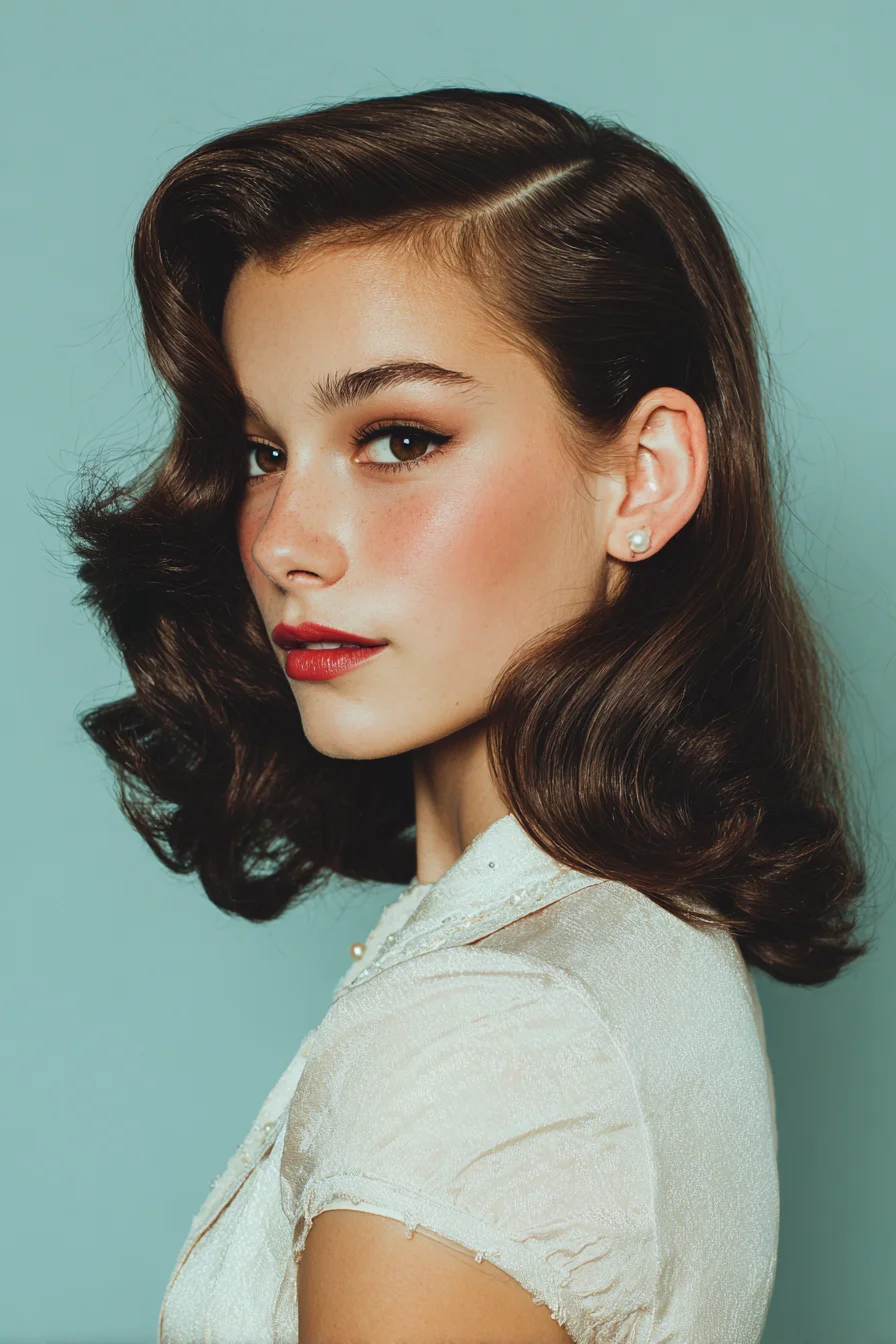 Classic Hollywood Side-Parted Waves — Medium-Length Glossy Vintage Style