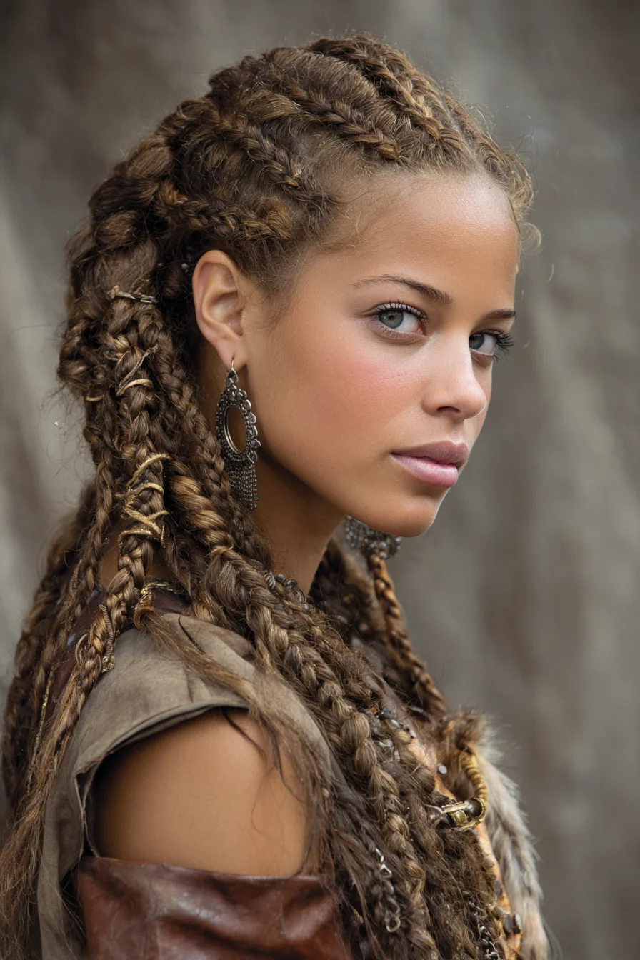 Cornrowed Roots Blending into Mixed Micro & Rope Braids with Decorative Wraps