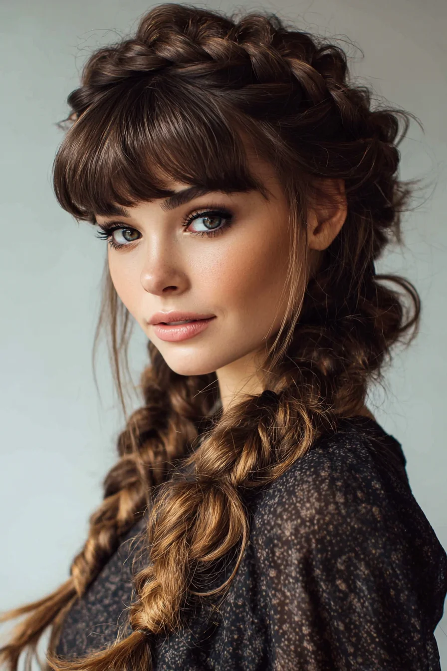 Crown & Double Dutch Braids with Face‑Framing Bangs
