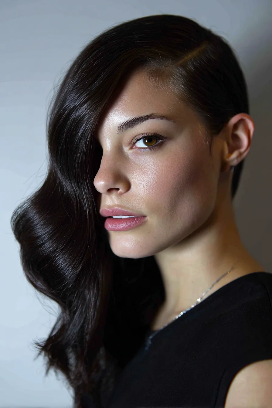 Deep Side Part Glossy Vintage Waves for Medium-to-Long Hair