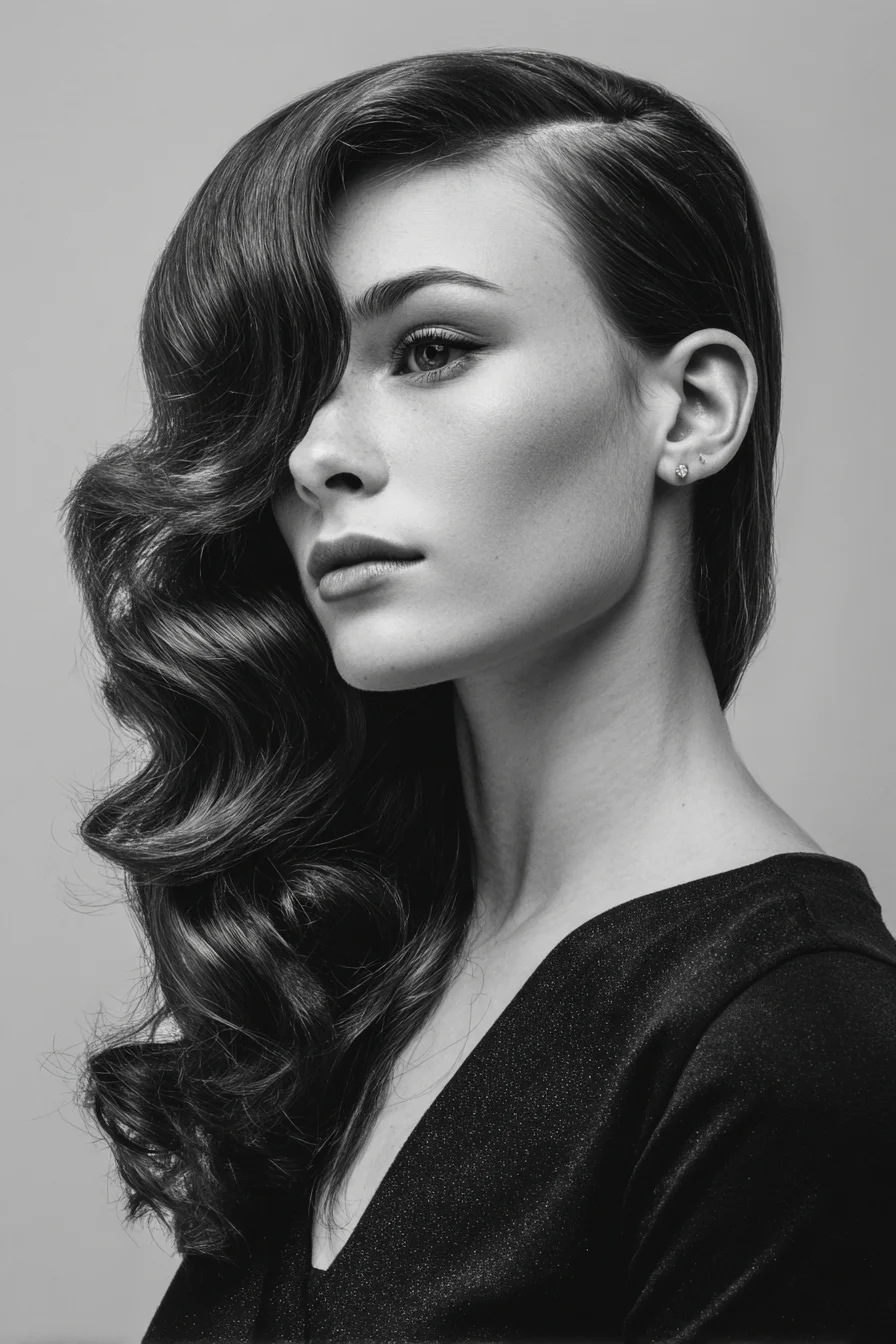 Deep Side‑Part Hollywood Waves — Glossy Vintage Waves for Long Hair
