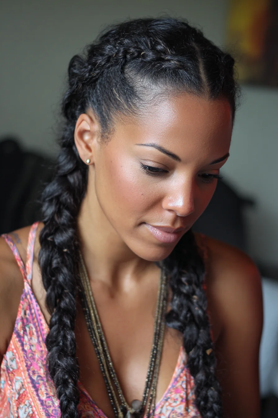 Double Dutch (Boxer) Braids — Center-Parted Tight Braids for Long, Textured Hair