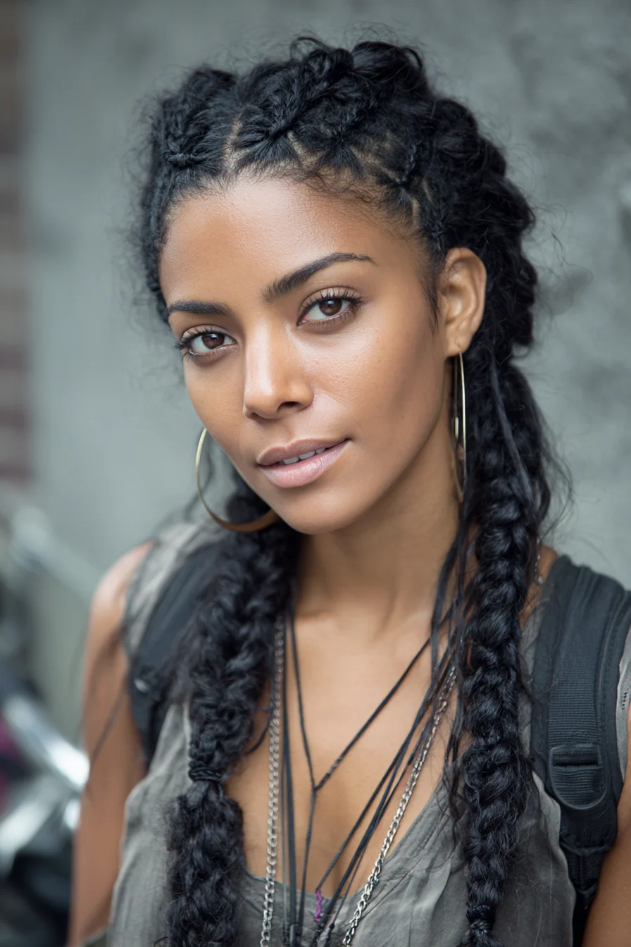 Double Dutch Cornrows with Long Chunky Braids — Natural Hair Styling