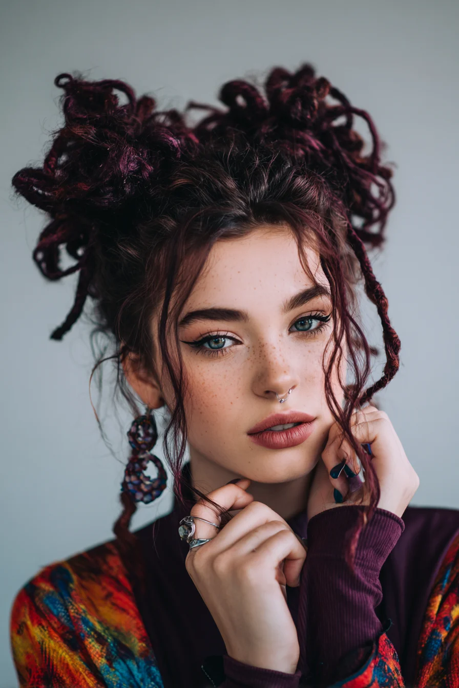 Double Textured Space Buns with Twists – Voluminous Boho Updo